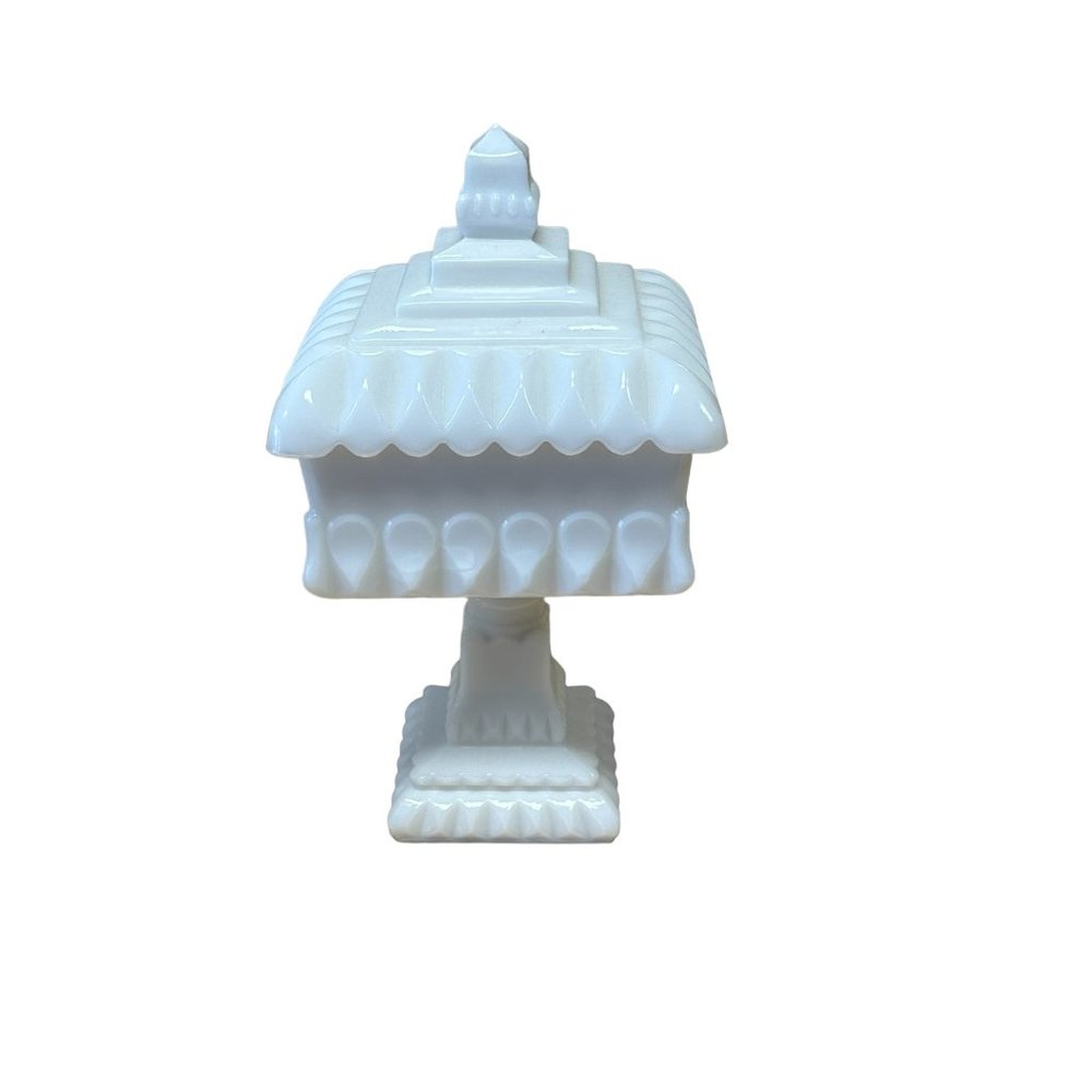 1950s Vintage Milk Glass Footed Lidded Wedding Box by Westmoreland Glass